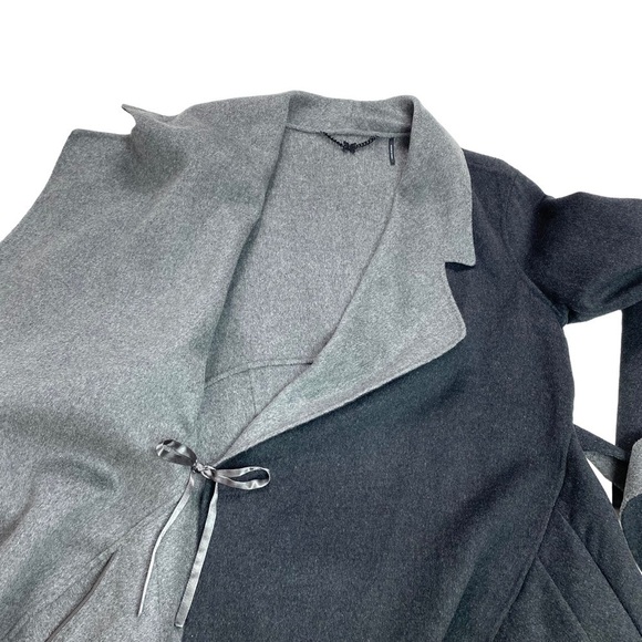DAWN Levy Design Cashmere Blend Wrapped Coat in Color Block Charcoal Gray - Picture 6 of 10